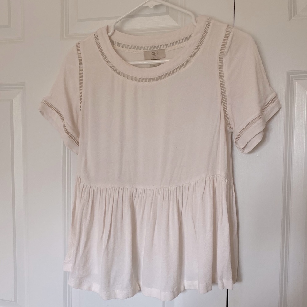 Loft Petite Short Sleeve White Peplum Blouse